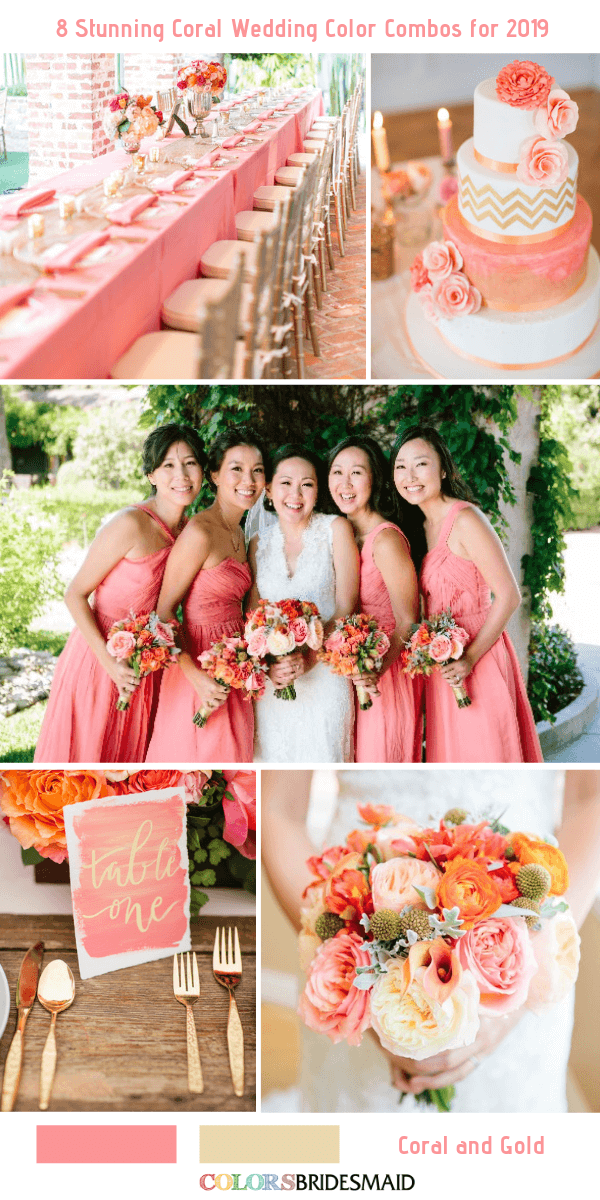 coral wedding colors 2019 coral and gold